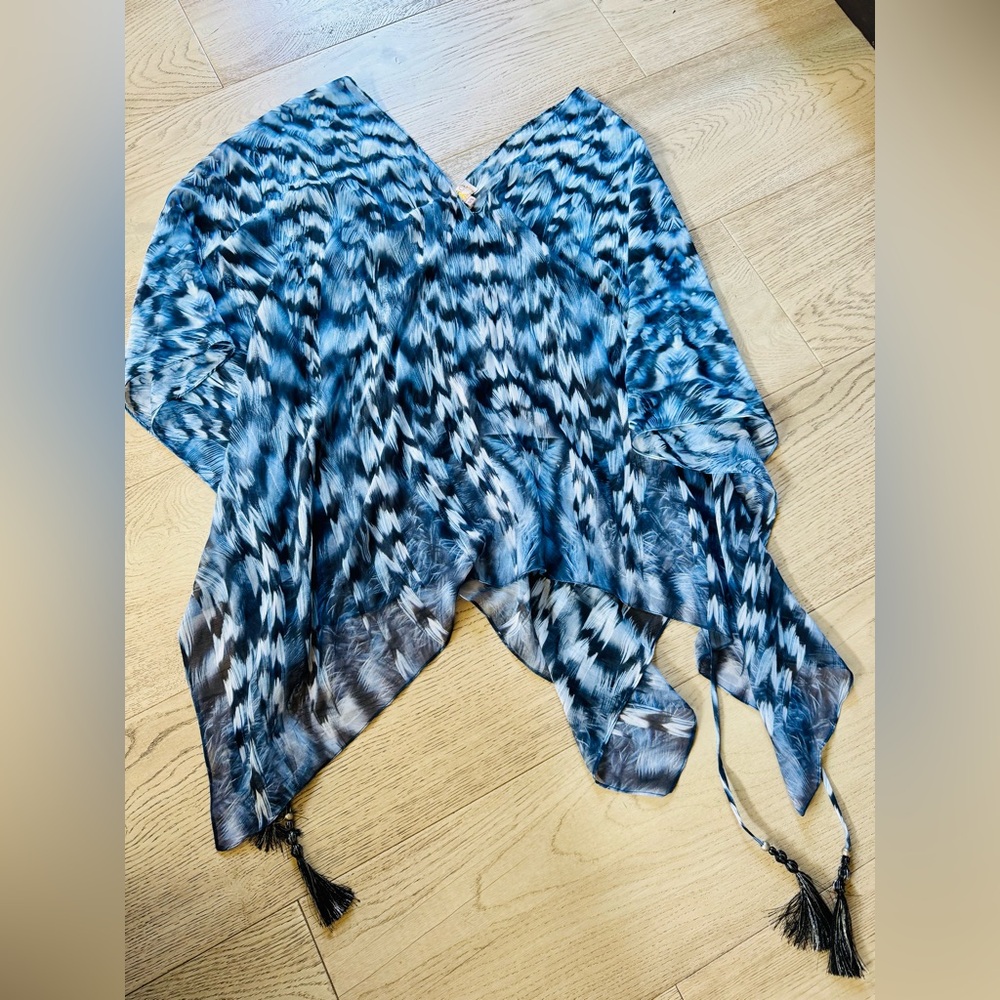 Designer Lotta Stensson Blue and Black Patterned Coverup with Tassels never worn